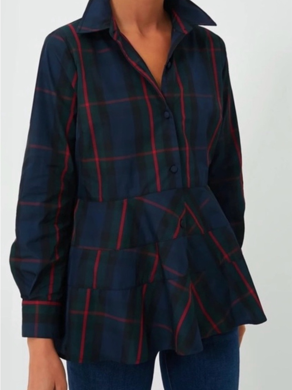 Tuckernuck Plaid Peplum Shirt - Navy and Red size L NWT - Picture 2 of 6